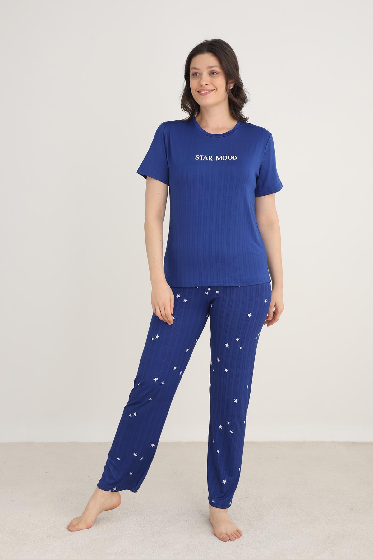 Kadın Bisiklet Yaka Pijama Takım | 80601-1274