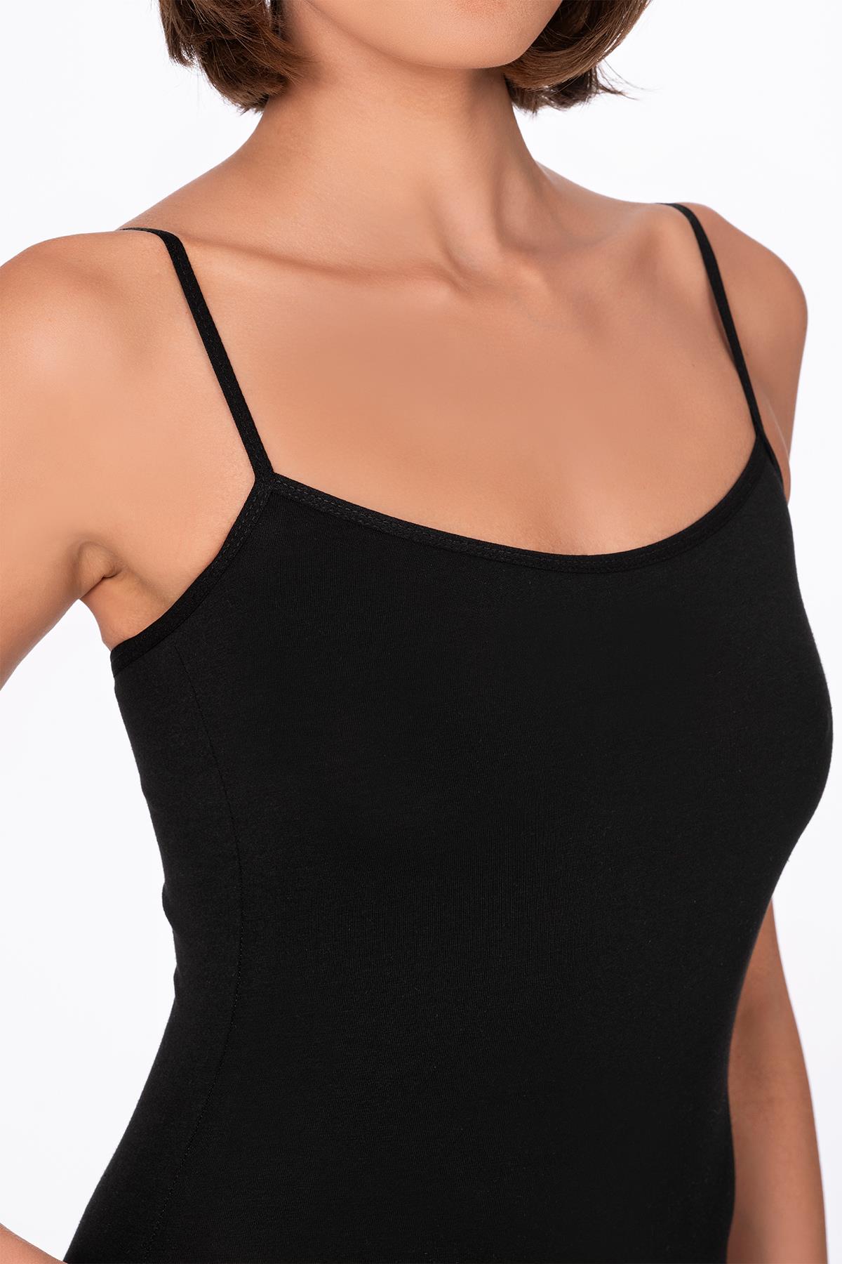 Kadın Çıtçıtlı İp Askılı Badi Siyah | K0603