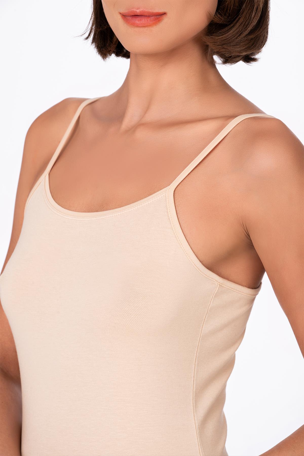 Kadın Esnek Rahat Biyeli İp Askılı Pamuklu Modal Atlet | Ten K24264