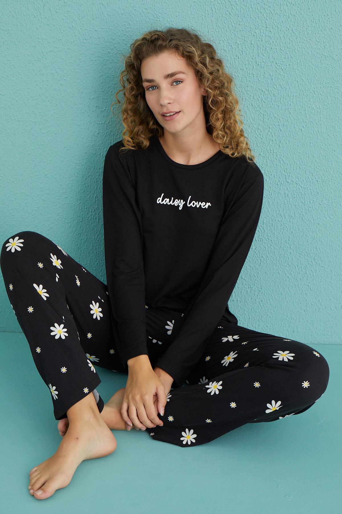 Kadın Genç Milan Bisiklet Yaka Uzun Kollu Pijama Takımı | 50902-63