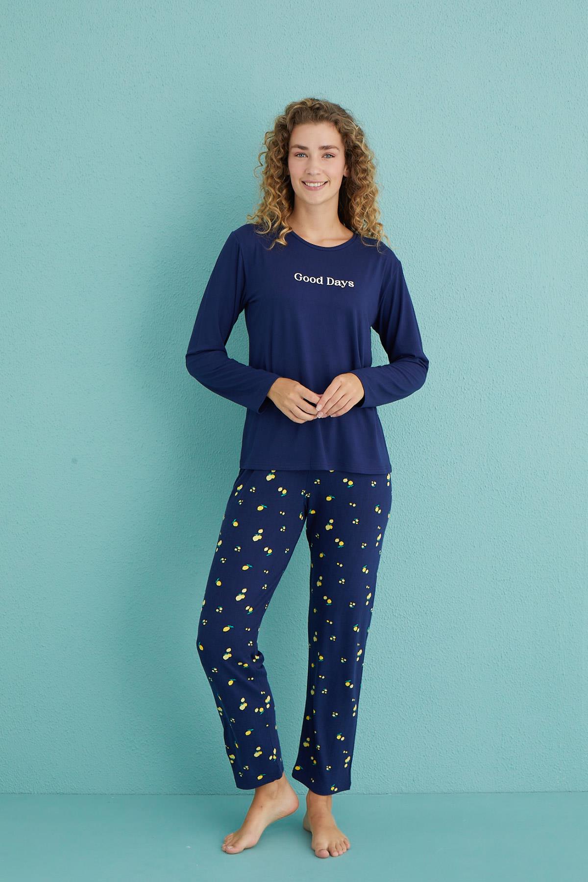 Kadın Genç Milan Bisiklet Yaka Uzun Kollu Pijama Takımı | 50902-59