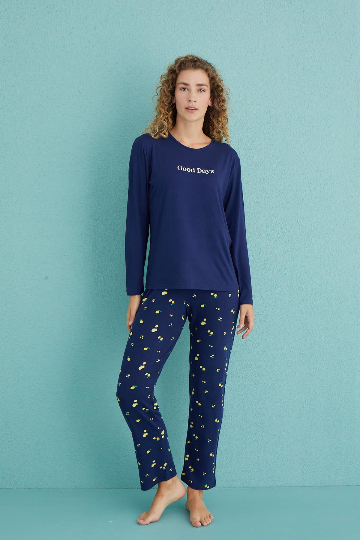 Kadın Genç Milan Bisiklet Yaka Uzun Kollu Pijama Takımı | 50902-59