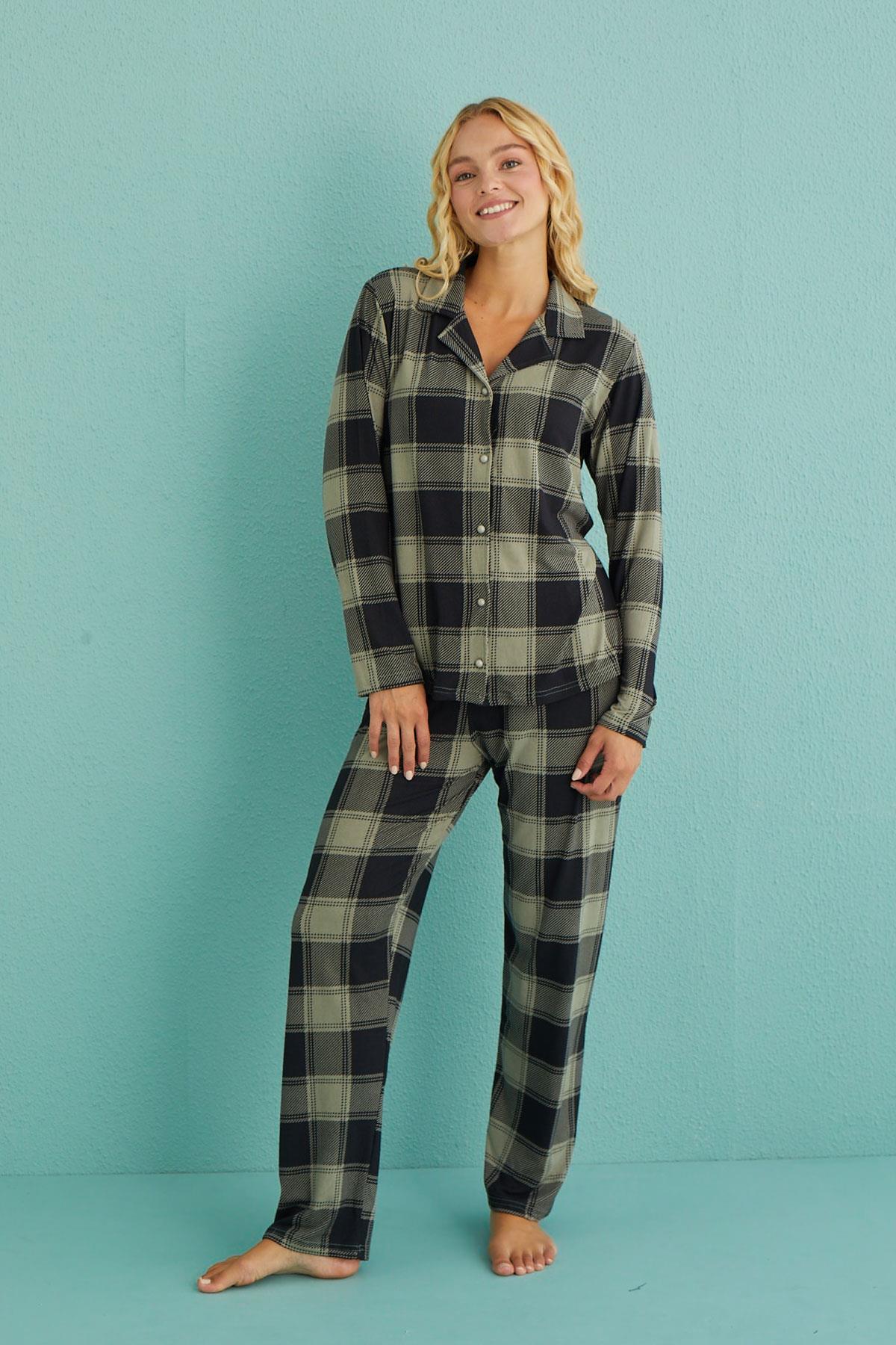Kadın Genç Milan Önden Düğmeli Uzun Kollu Pijama Takımı | 50701-64