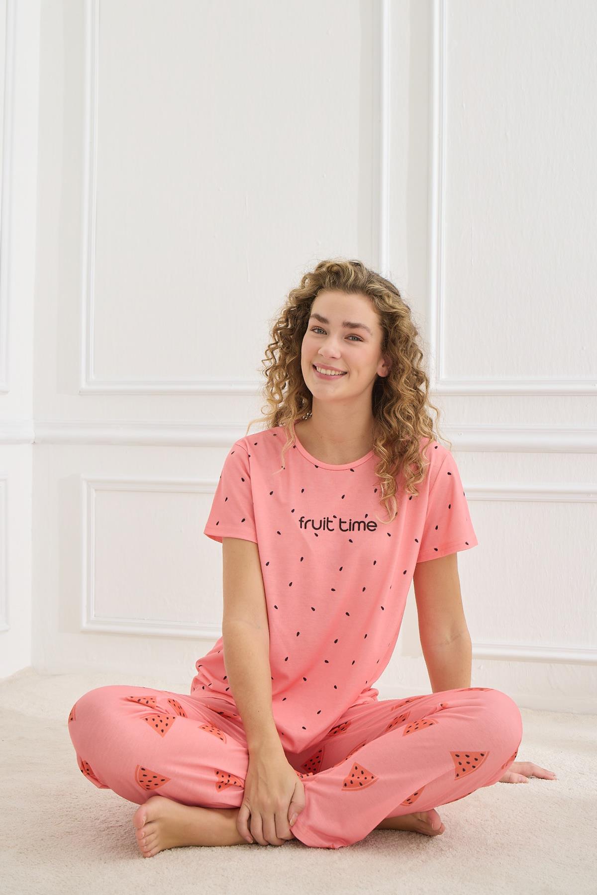 Kadın Likralı Süprem Bisiklet Yaka Pijama Takım | 70109-921