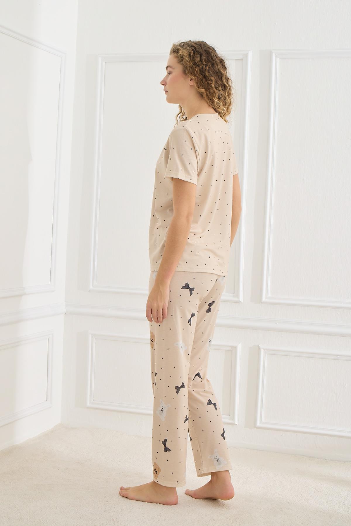 Kadın Likralı Süprem Bisiklet Yaka Pijama Takım | 70109-923