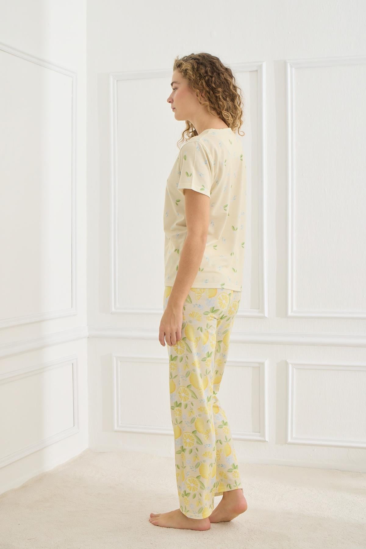 Kadın Likralı Süprem Bisiklet Yaka Pijama Takım | 70109-922