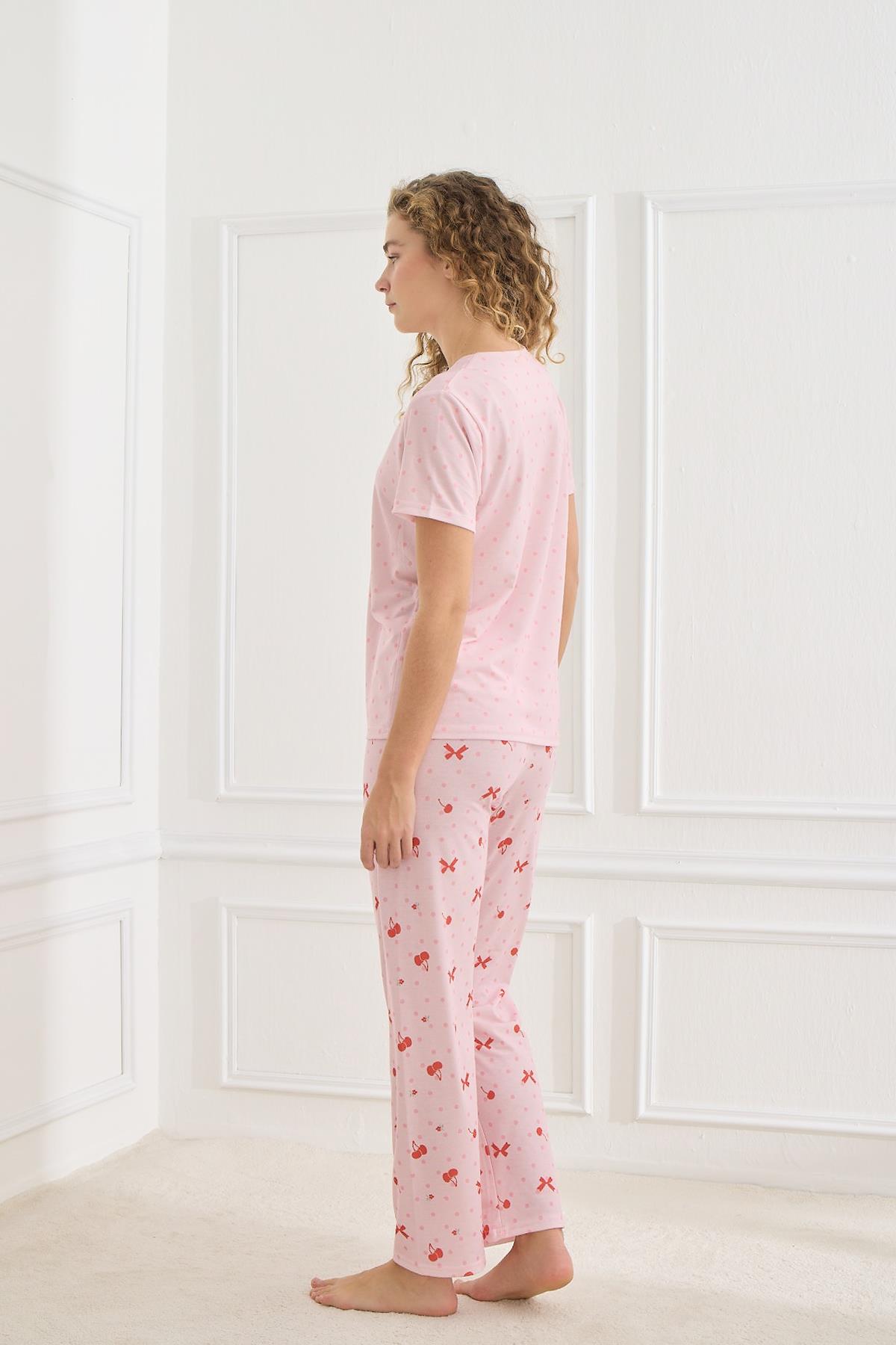 Kadın Likralı Süprem Bisiklet Yaka Pijama Takım | 70109-924