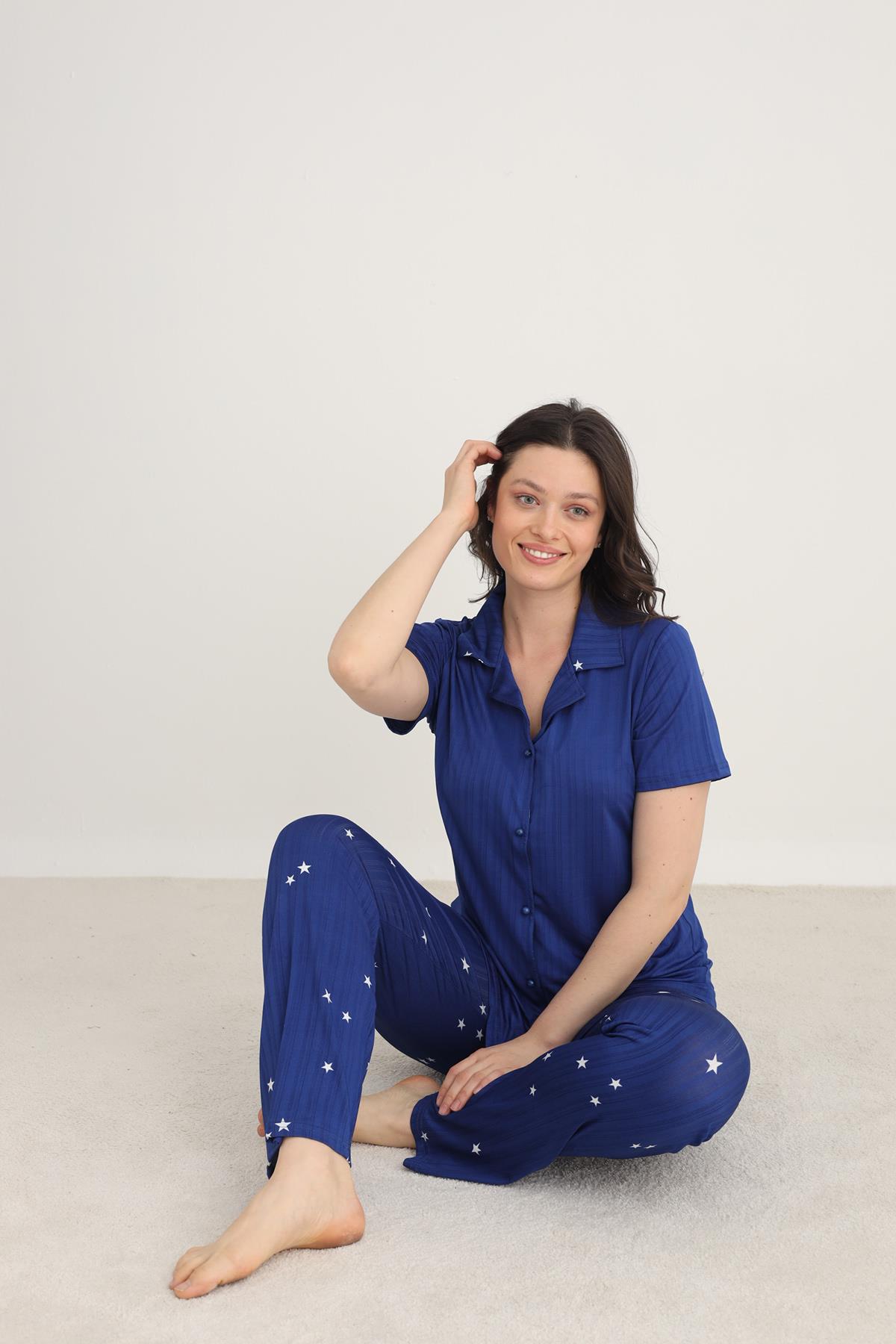Kadın Marlenka Önden Düğmeli Pijama Takım | 80602-1276