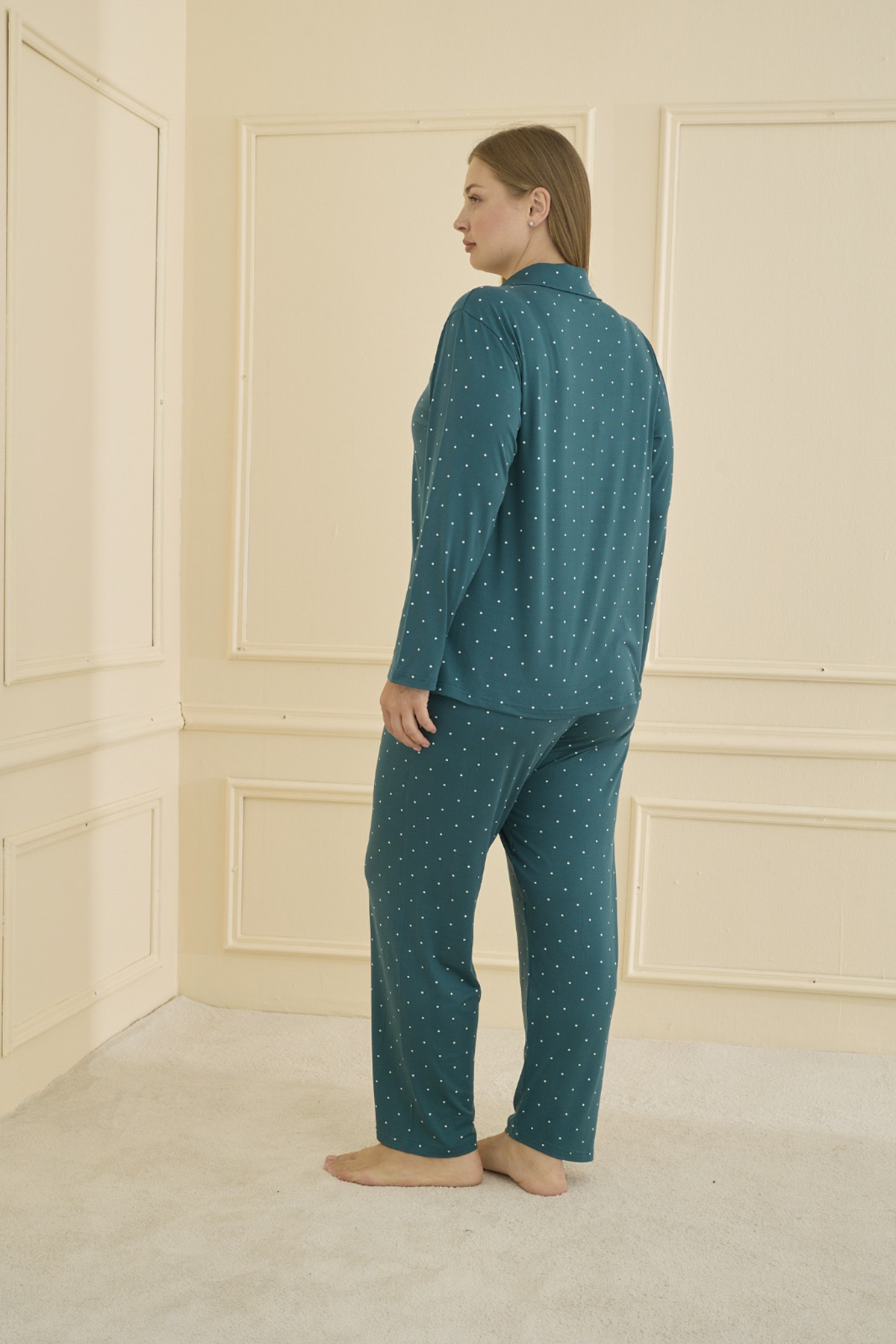 Kadın Milan Battal Önden Düğmeli Pijama Takım | Petrol 50801-1919