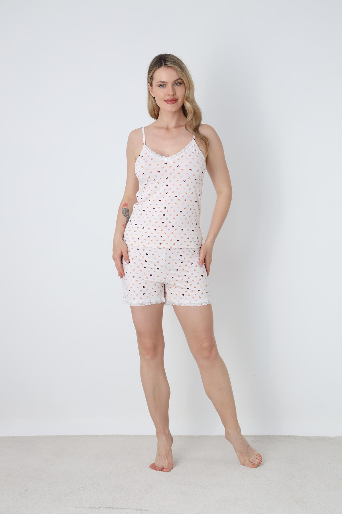 Kadın Milan İp Askılı Mini Şort Takım | Ekru 50115-1442