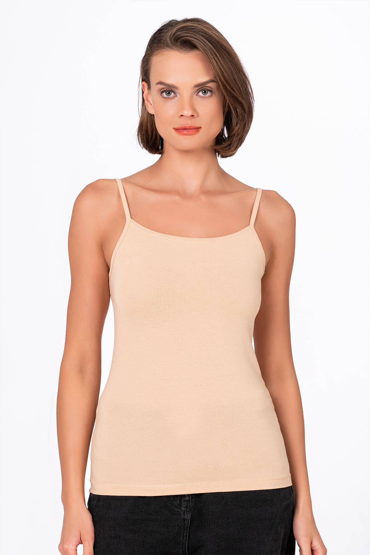 Kadın Pamuklu Likralı Süprem Esnek İnce Askılı Atlet | Ten K23319