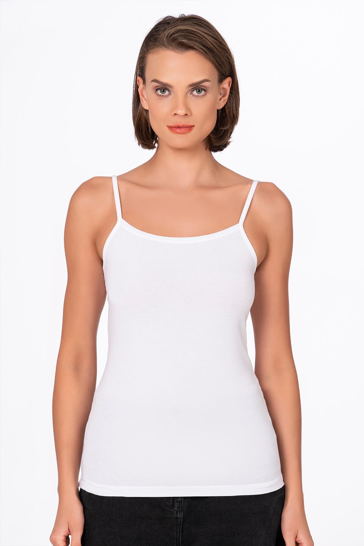 Kadın Pamuklu Likralı Süprem Esnek İnce Askılı Atlet | Beyaz K23319