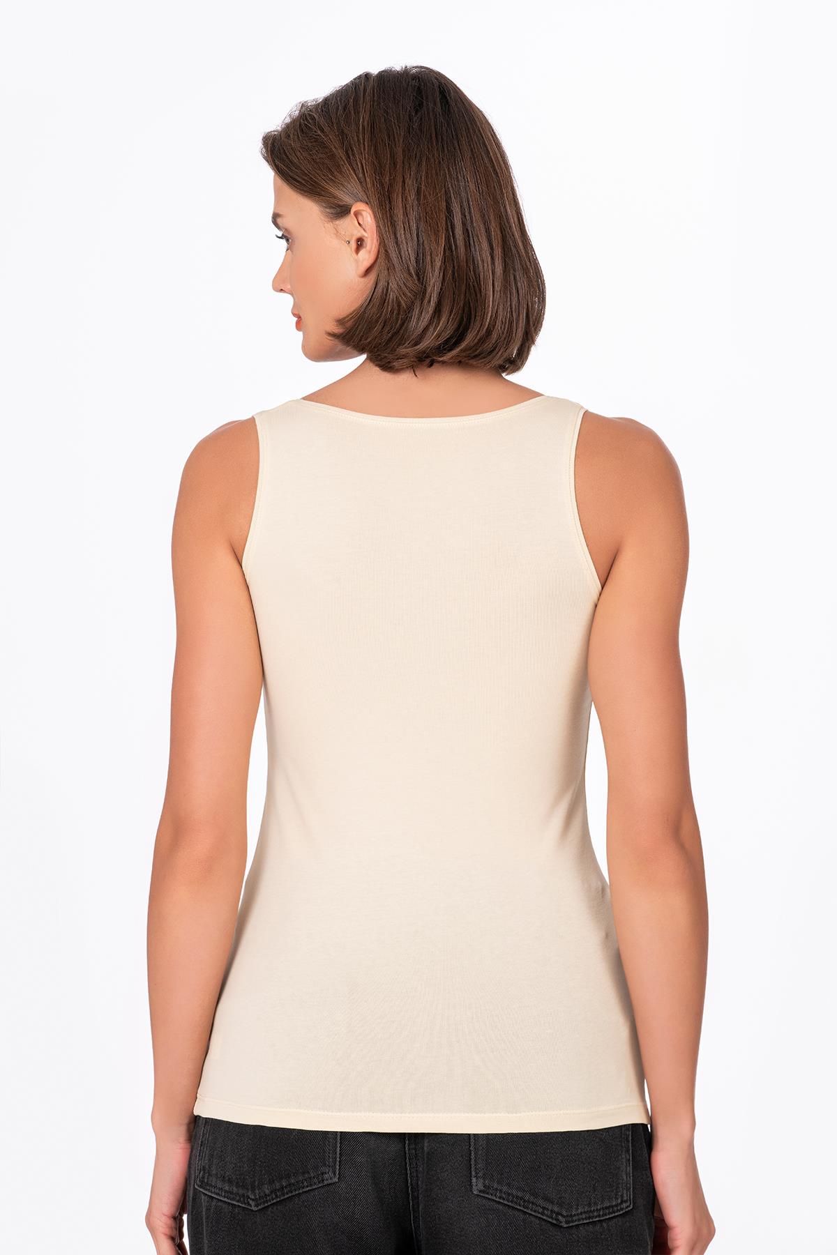 Kadın Pamuklu Likralı Süprem Esnek Kalın Askılı Atlet Ten | K23320 