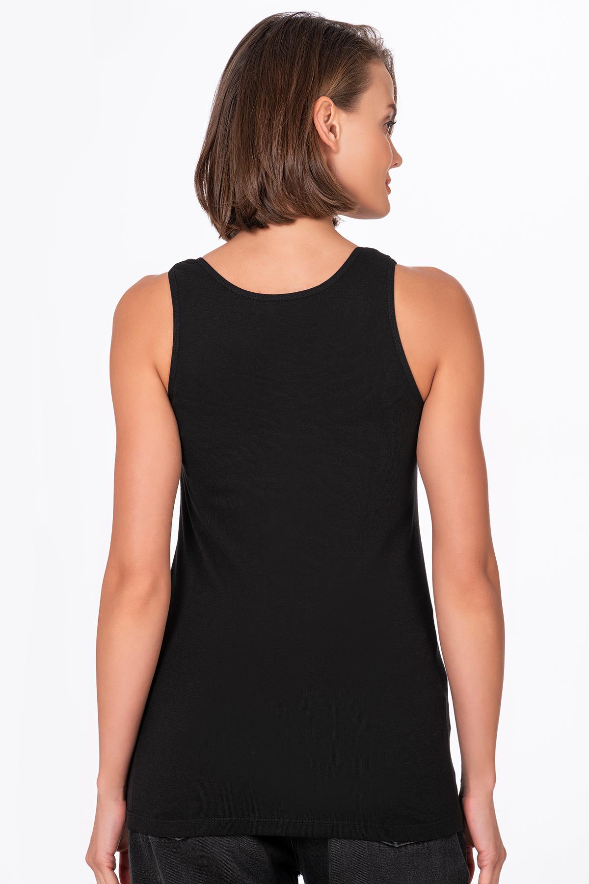 Kadın Pamuklu Ribana Kalın Askılı Atlet 3'lü Paket | Siyah K0111