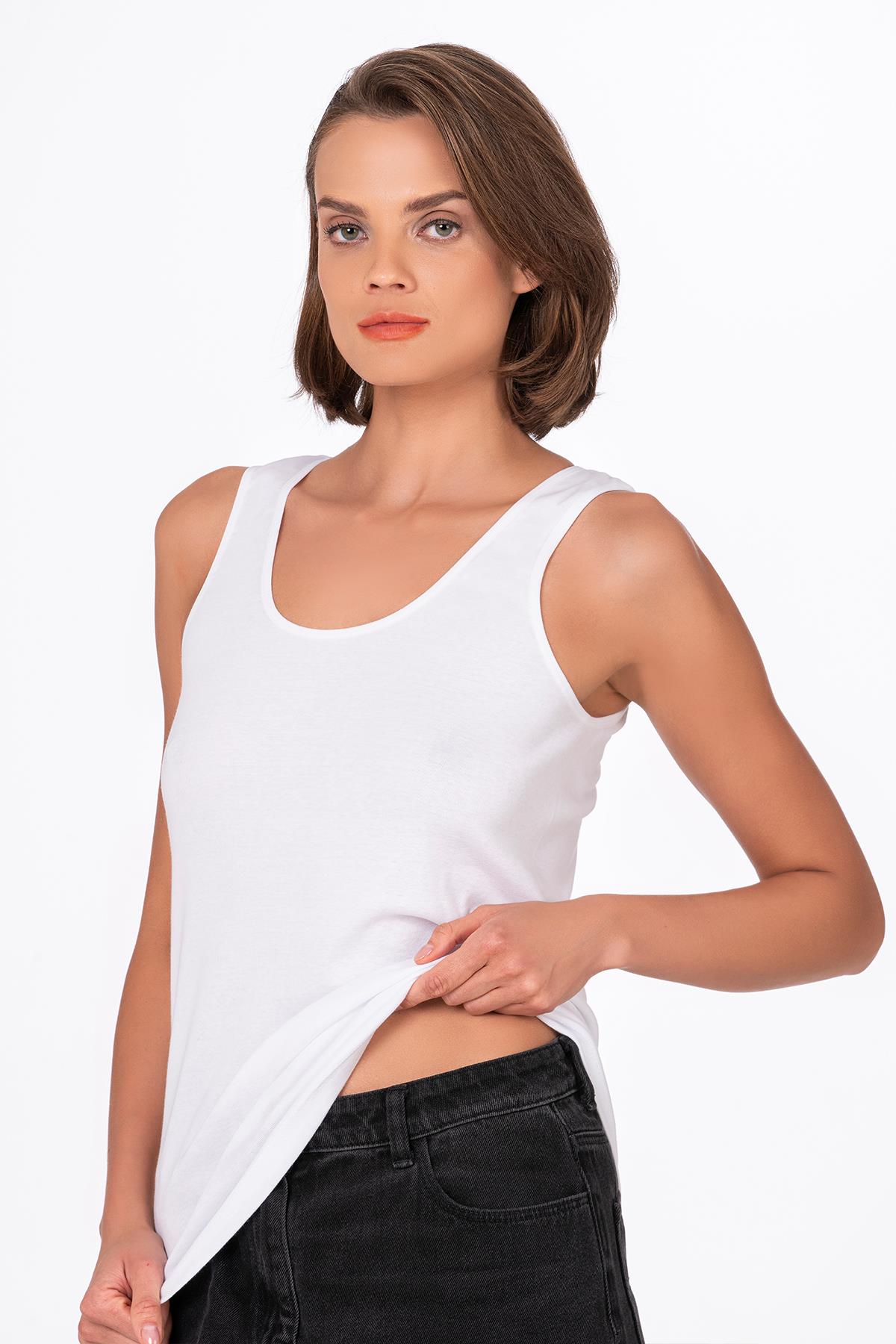 Kadın Pamuklu Ribana Kalın Askılı Atlet 3'lü Paket | Beyaz K0111