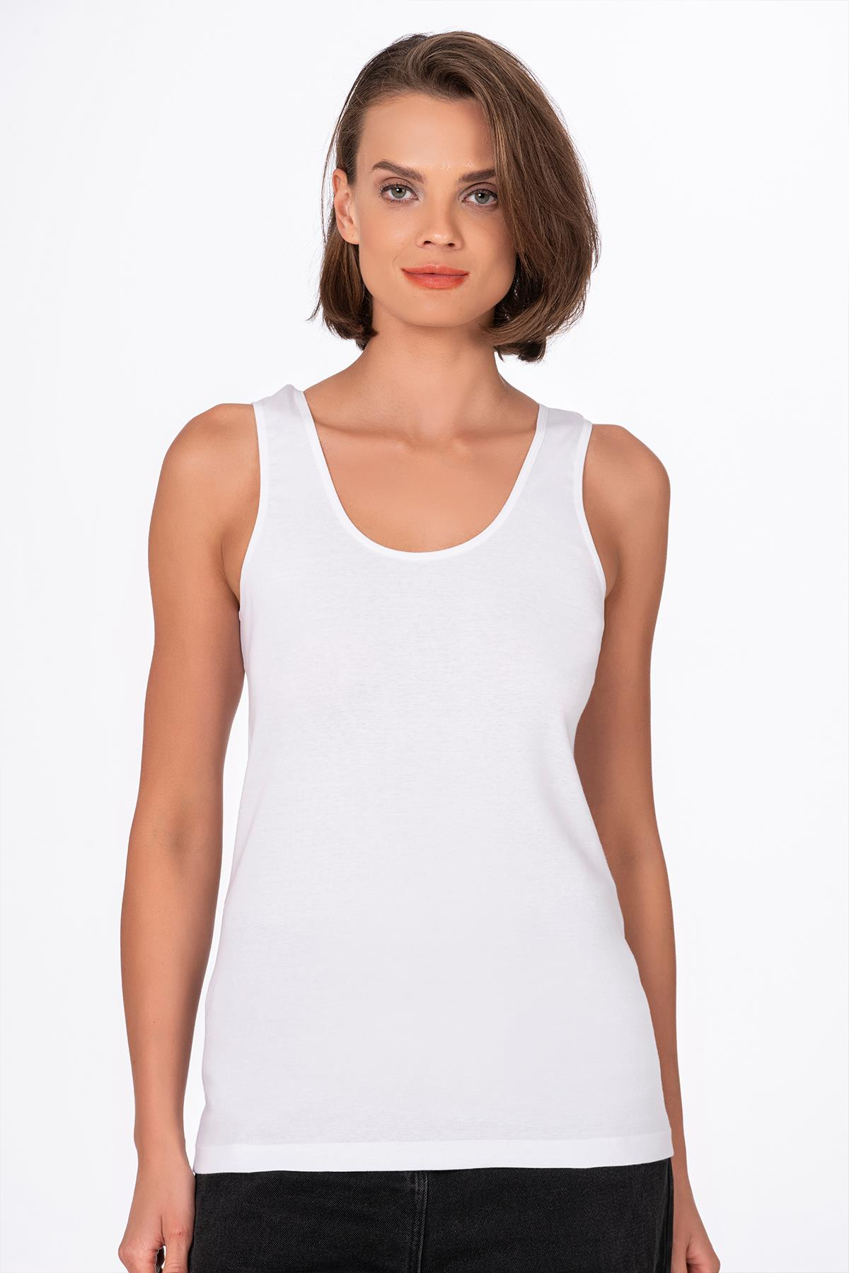 Kadın Pamuklu Ribana Kalın Askılı Atlet 3'lü Paket | Beyaz K0111