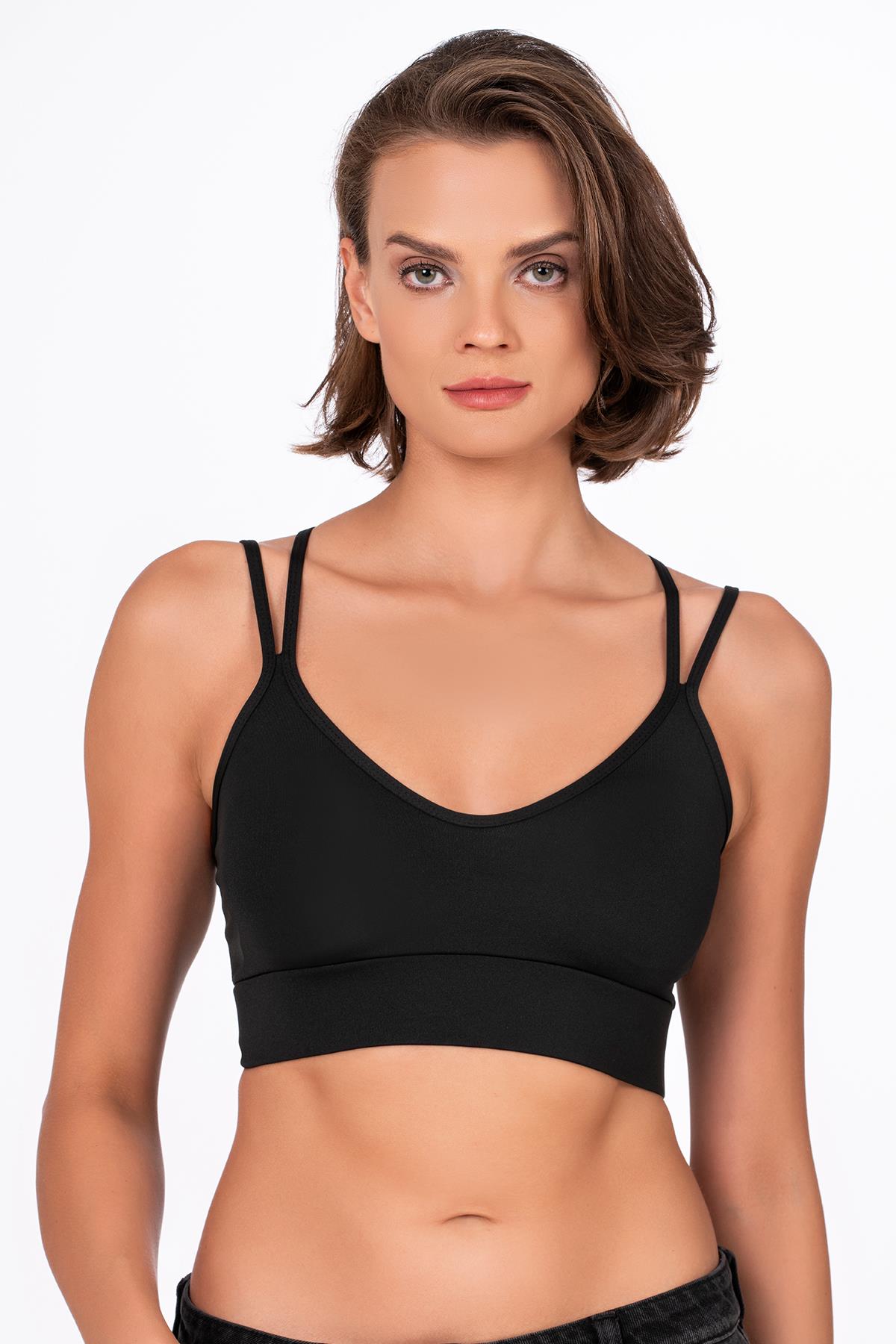 Kadın Sırt Detaylı Kaplı Spor Sütyen | Siyah