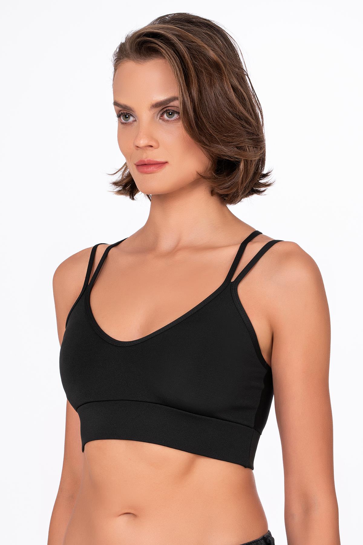 Kadın Sırt Detaylı Kaplı Spor Sütyen | Siyah