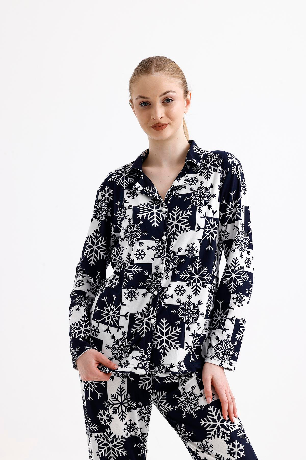 Kadın Süet Önden Düğmeli Pijama Takımı | Kartanesi Siyah
