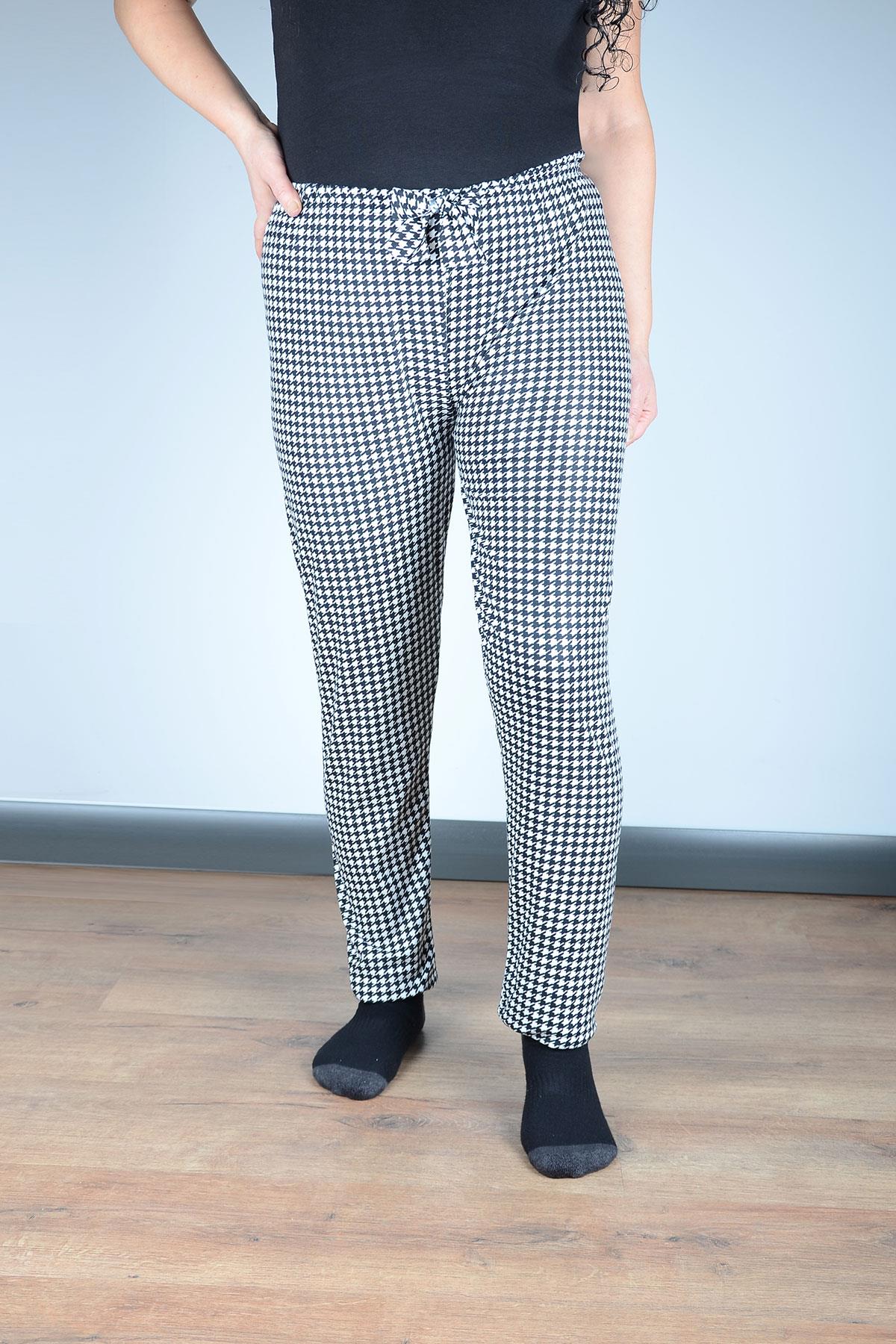 Kadın Süet Pijama Tek Alt | Kırmızı Siyah