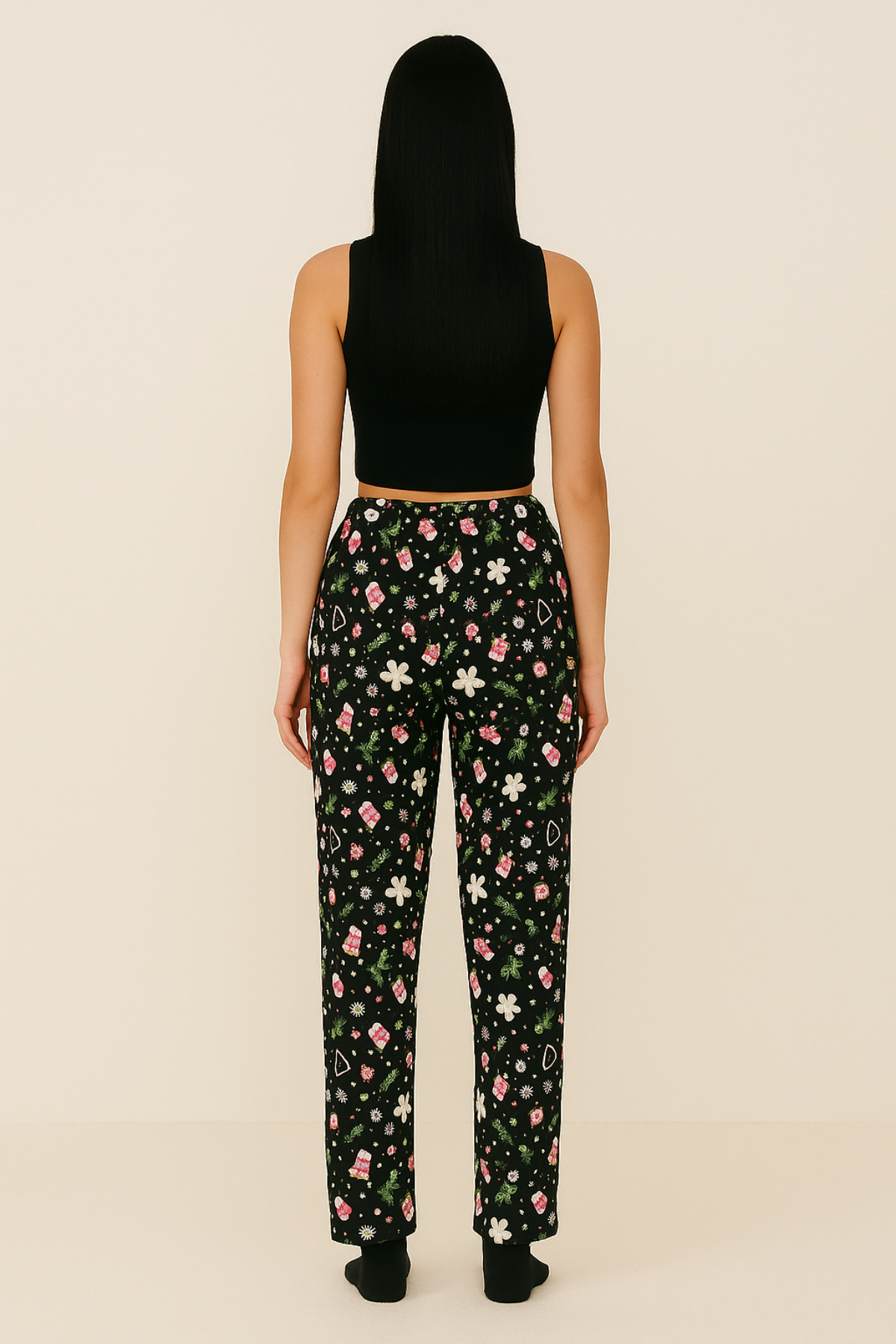 Kadın Süet Pijama Tek Alt | Siyah Yılbaşı