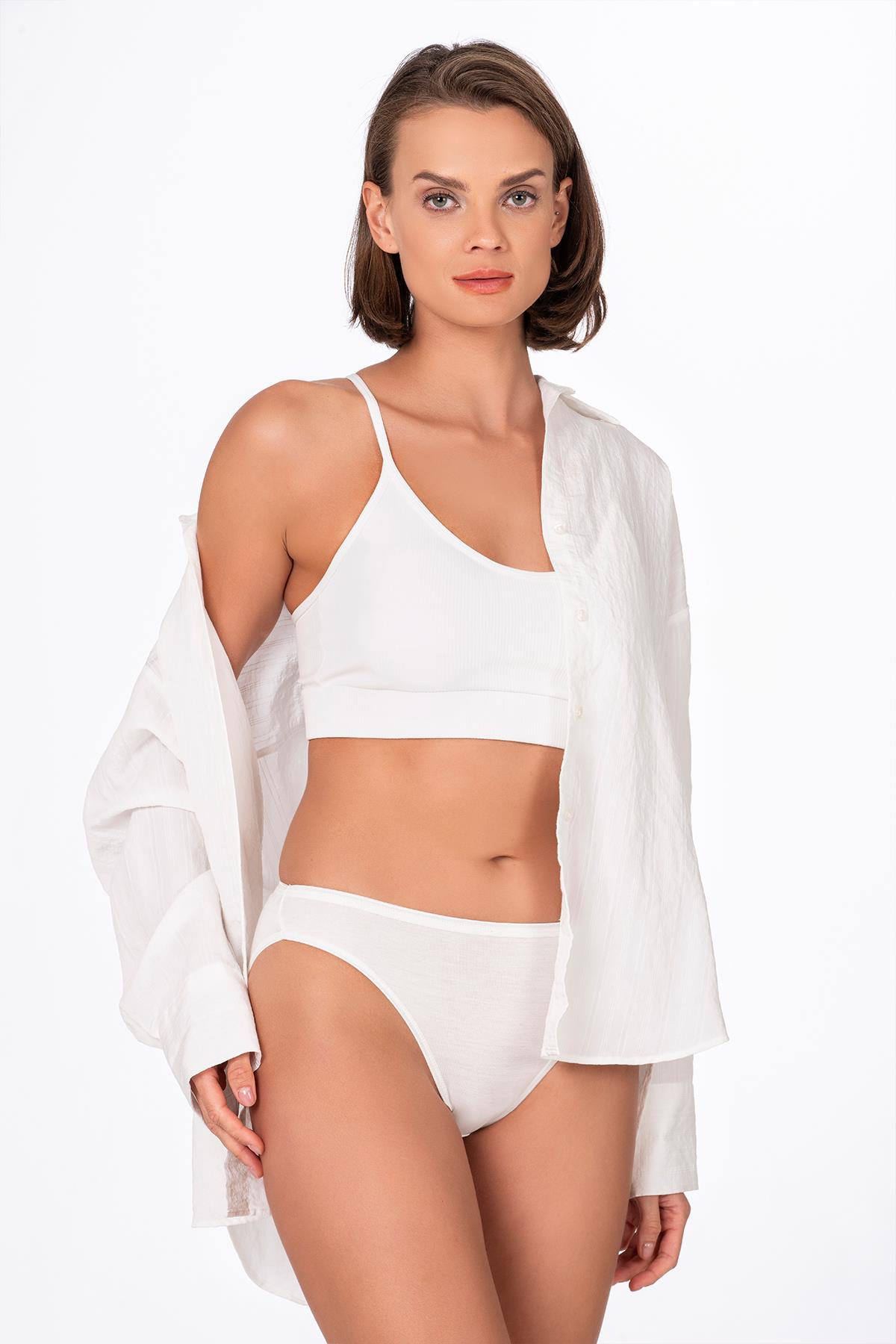 Kadın Viskon Esnek Rahat Slip Külot | Ekru K23926