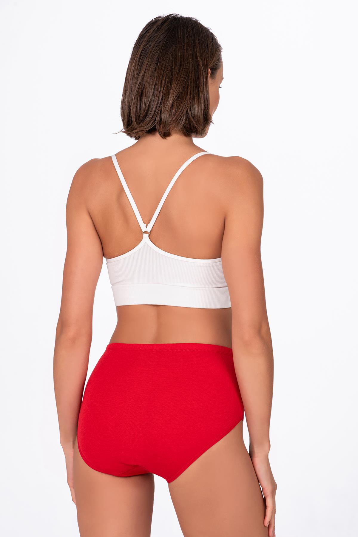 Kadın Yüksek Bel Pamuklu Ribana Slip Külot – Esnek & Rahat | Kırmızı K0305
