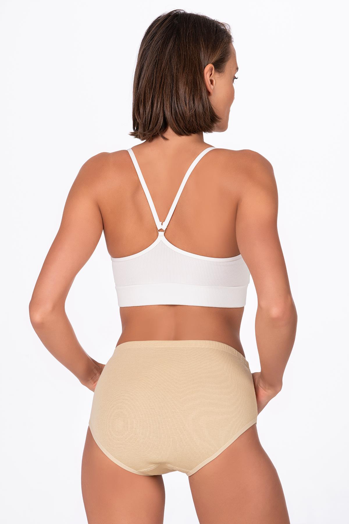 Kadın Yüksek Bel Pamuklu Ribana Slip Külot – Esnek & Rahat | Ten K0305