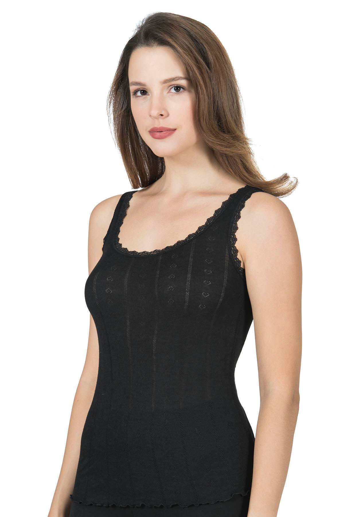 Kadın Yumoş Atlet Siyah | Kompedan  K23493 