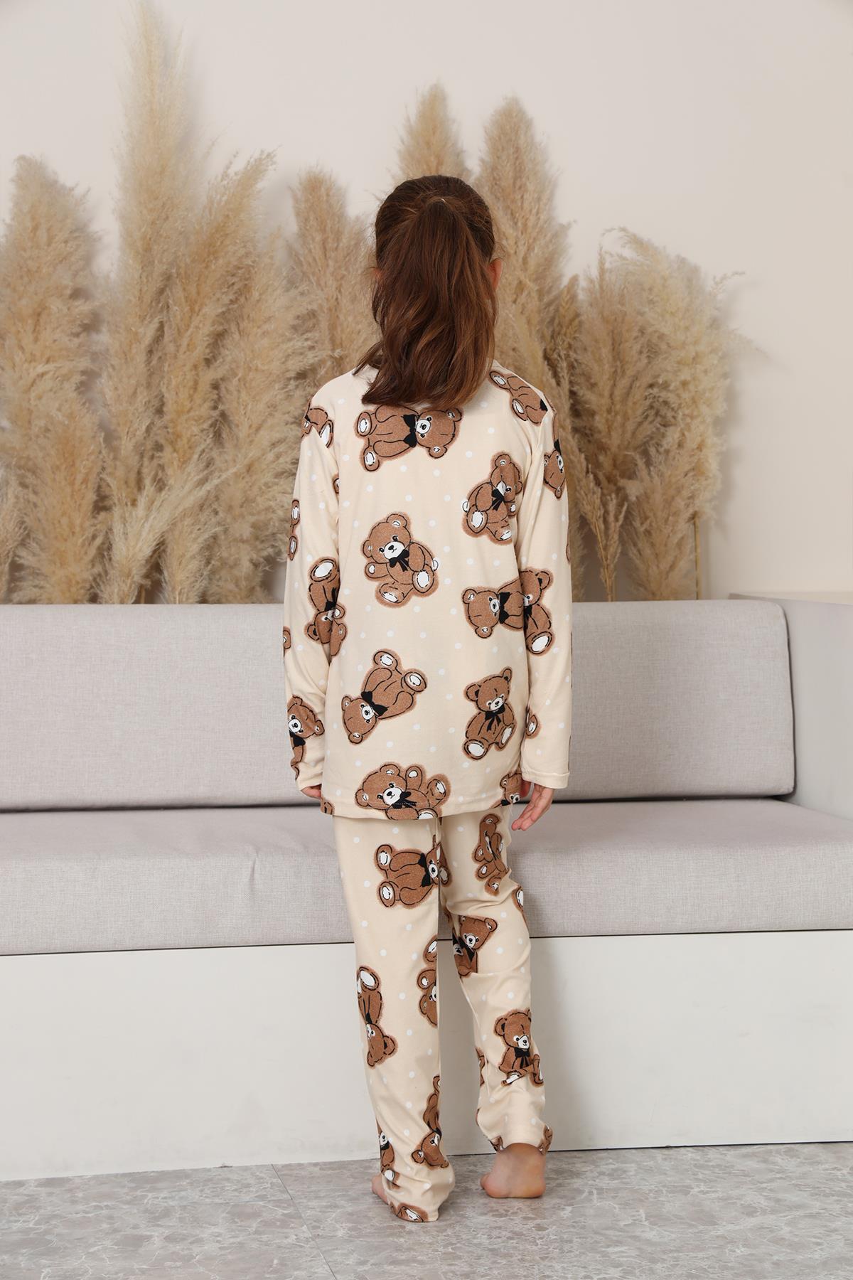 Kız Çocuk Süet Bej Ayıcık Pijama Takım | 141