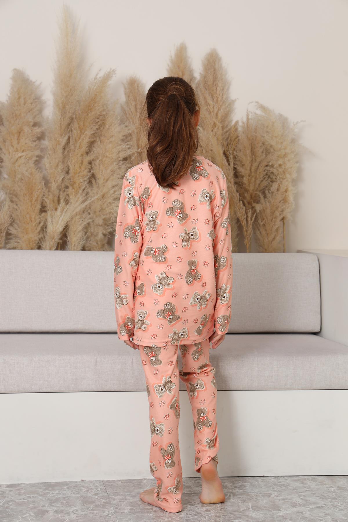 Kız Çocuk Süet Nar Çiçeği Ayıcık Pijama Takım | 144