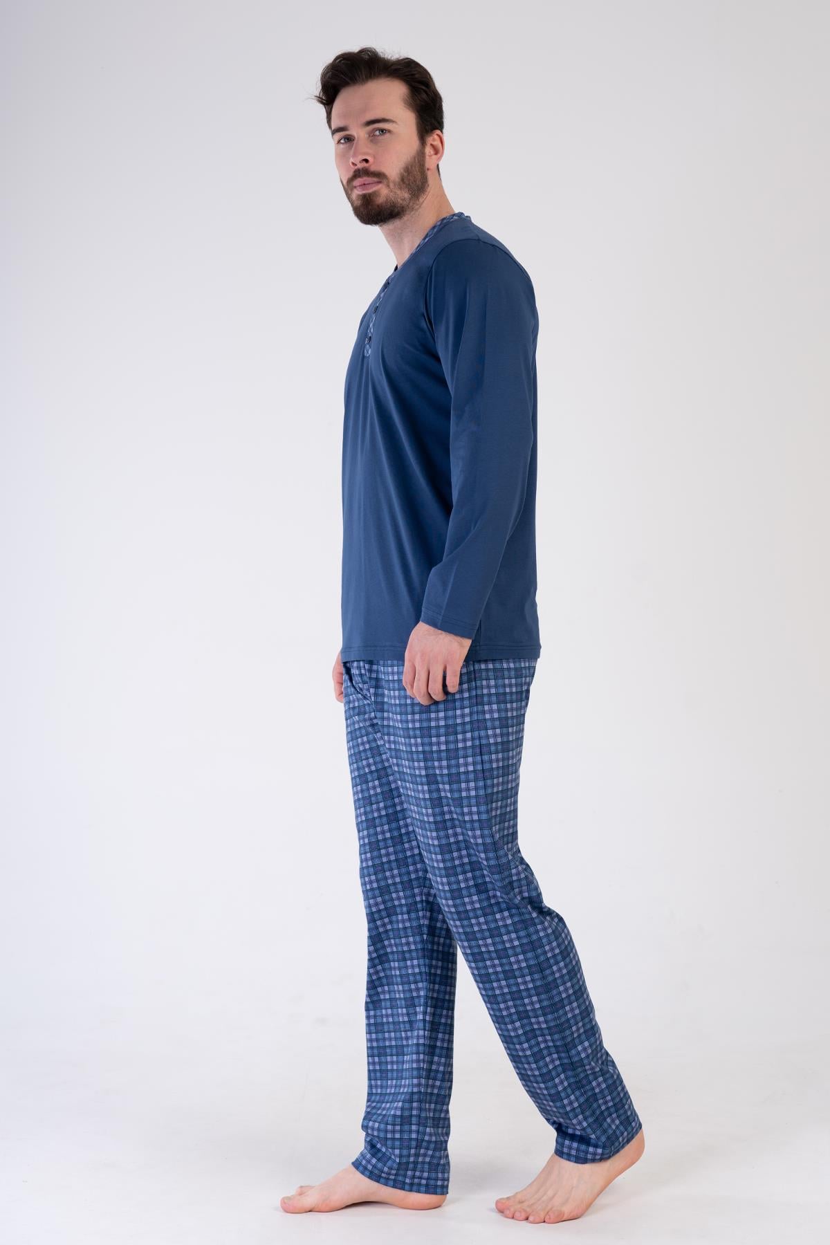 Mikro Soft Önü Patlı Pijama Takımı | İndigo 307163
