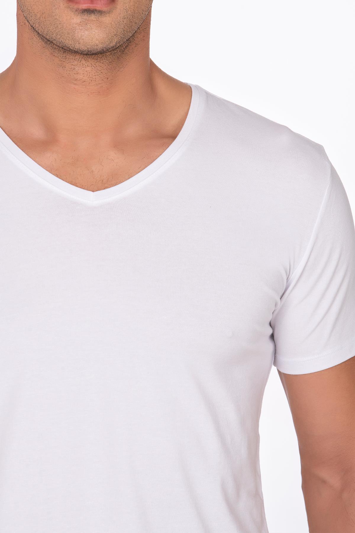 Pamuklu Modal V Yaka Kısa Kollu Tişört Fanila | Beyaz K11143