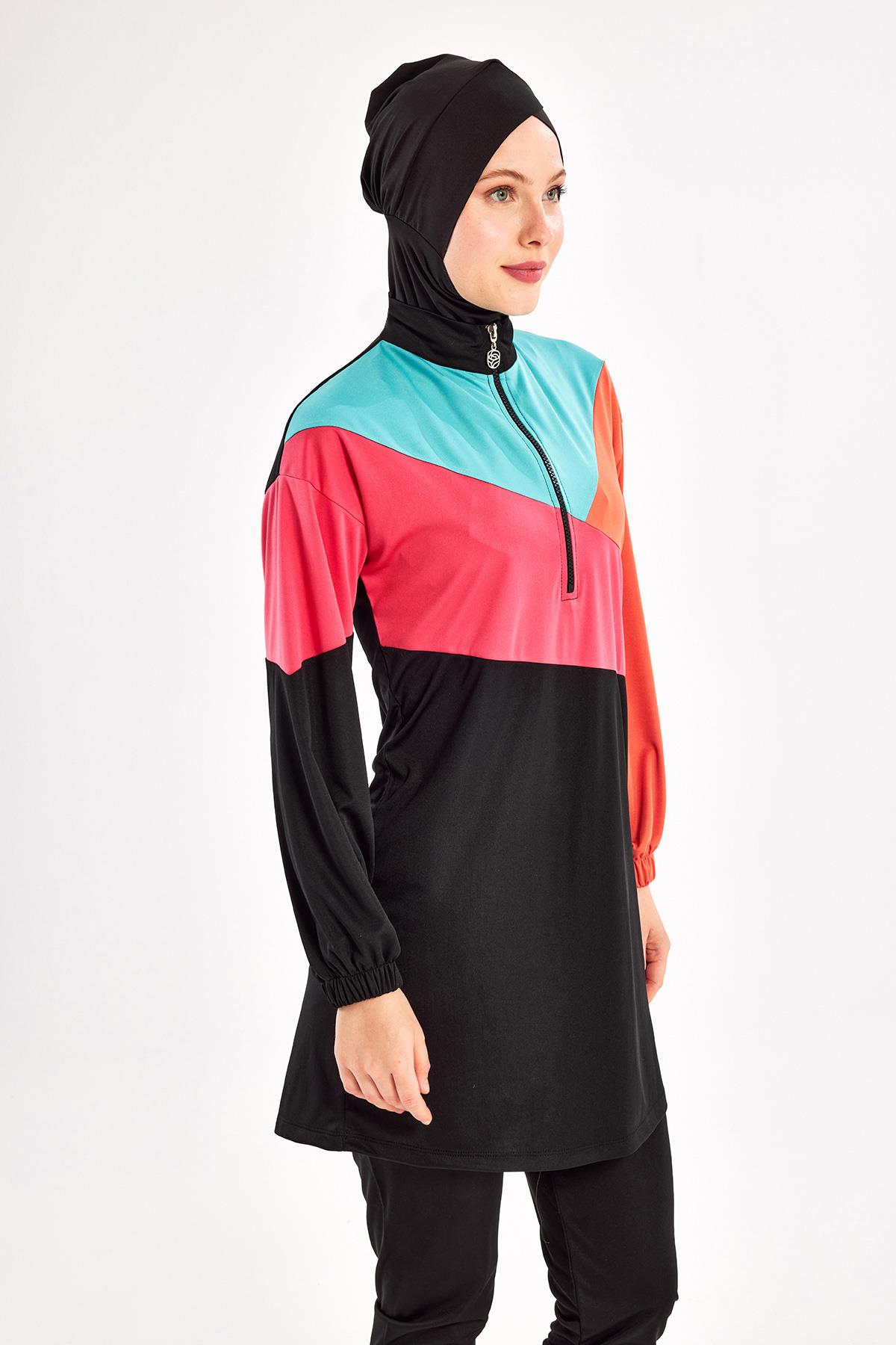 Uzun Kollu Tesettür Mayo | Siyah 3127
