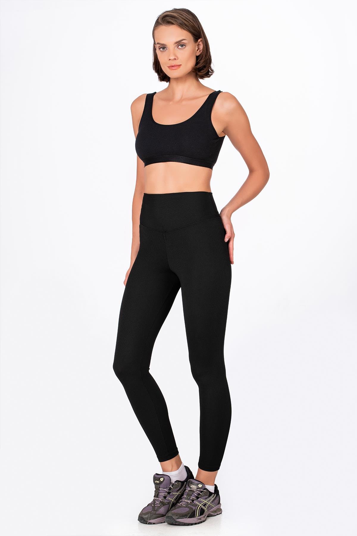 Yüksel Bel Fitilli Tayt | Siyah