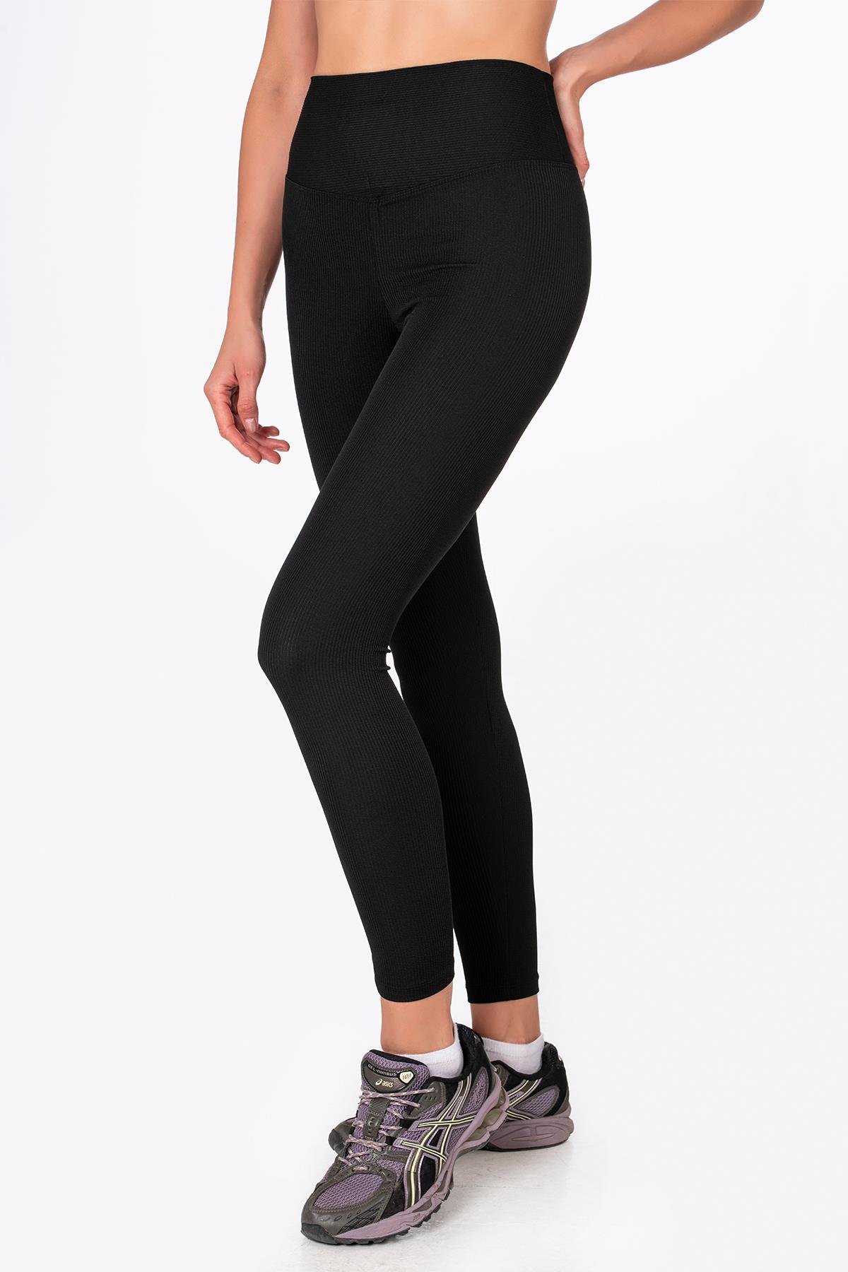 Yüksel Bel Fitilli Tayt | Siyah