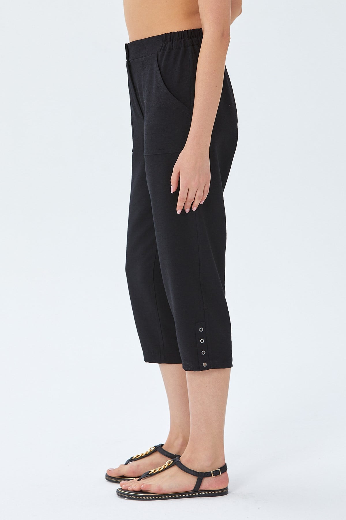Beli Çıtçıtlı Paçası Kuşgozu Detaylı Pantolon 026-3509