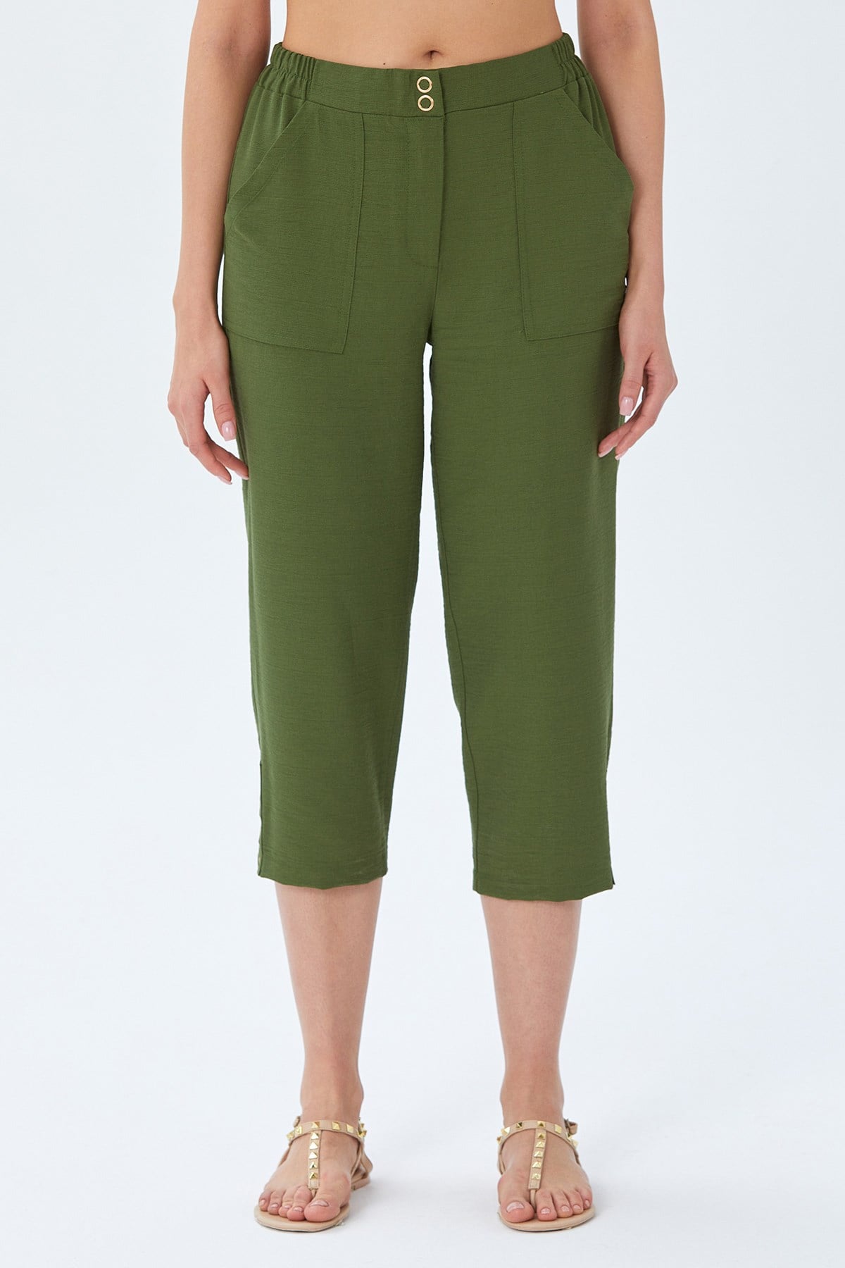 Beli Çıtçıtlı Paçası Kuşgozu Detaylı Pantolon 026-3509