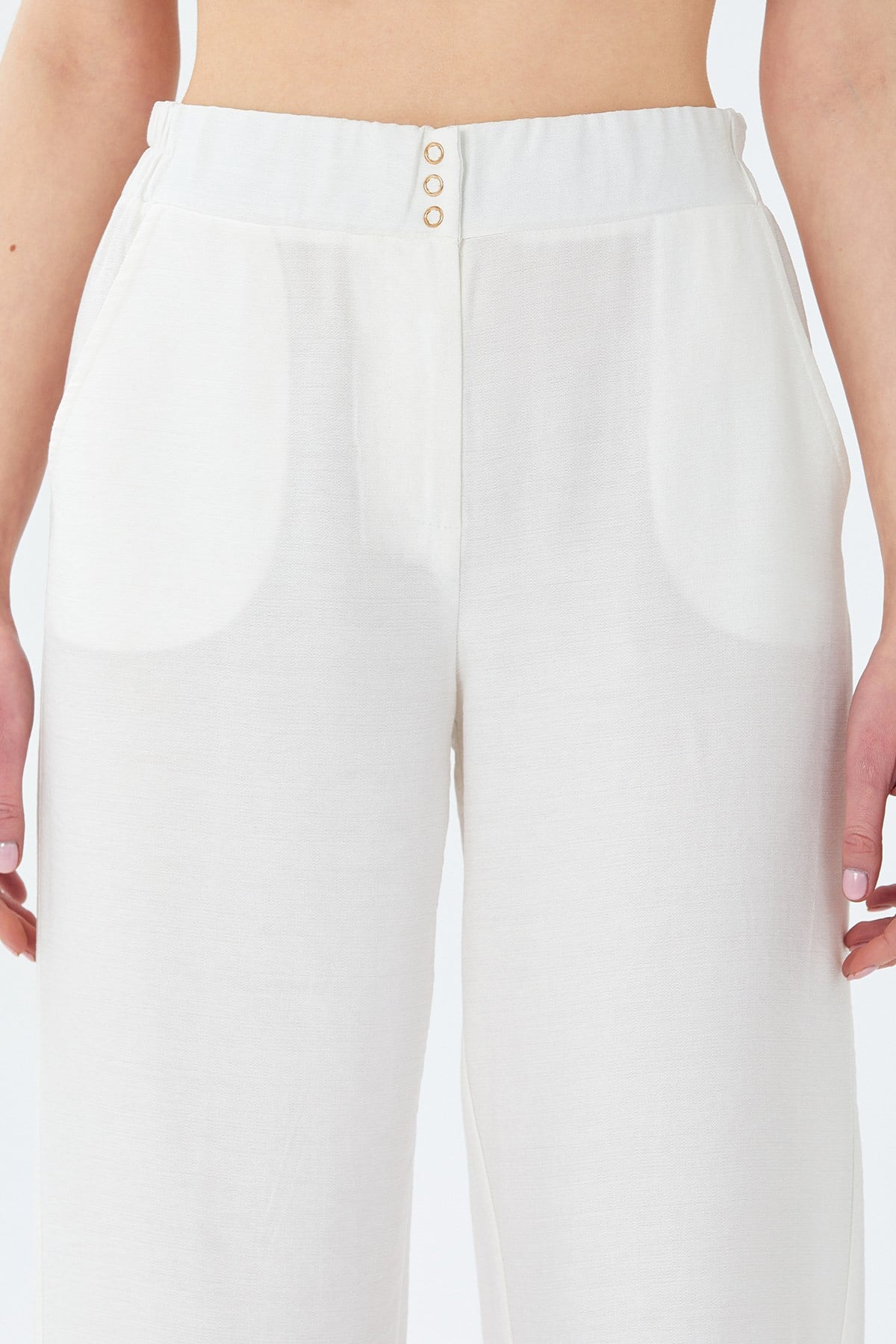 Beli Lastikli Çıtçıt Detaylı Cepli Pantolon 026-3508