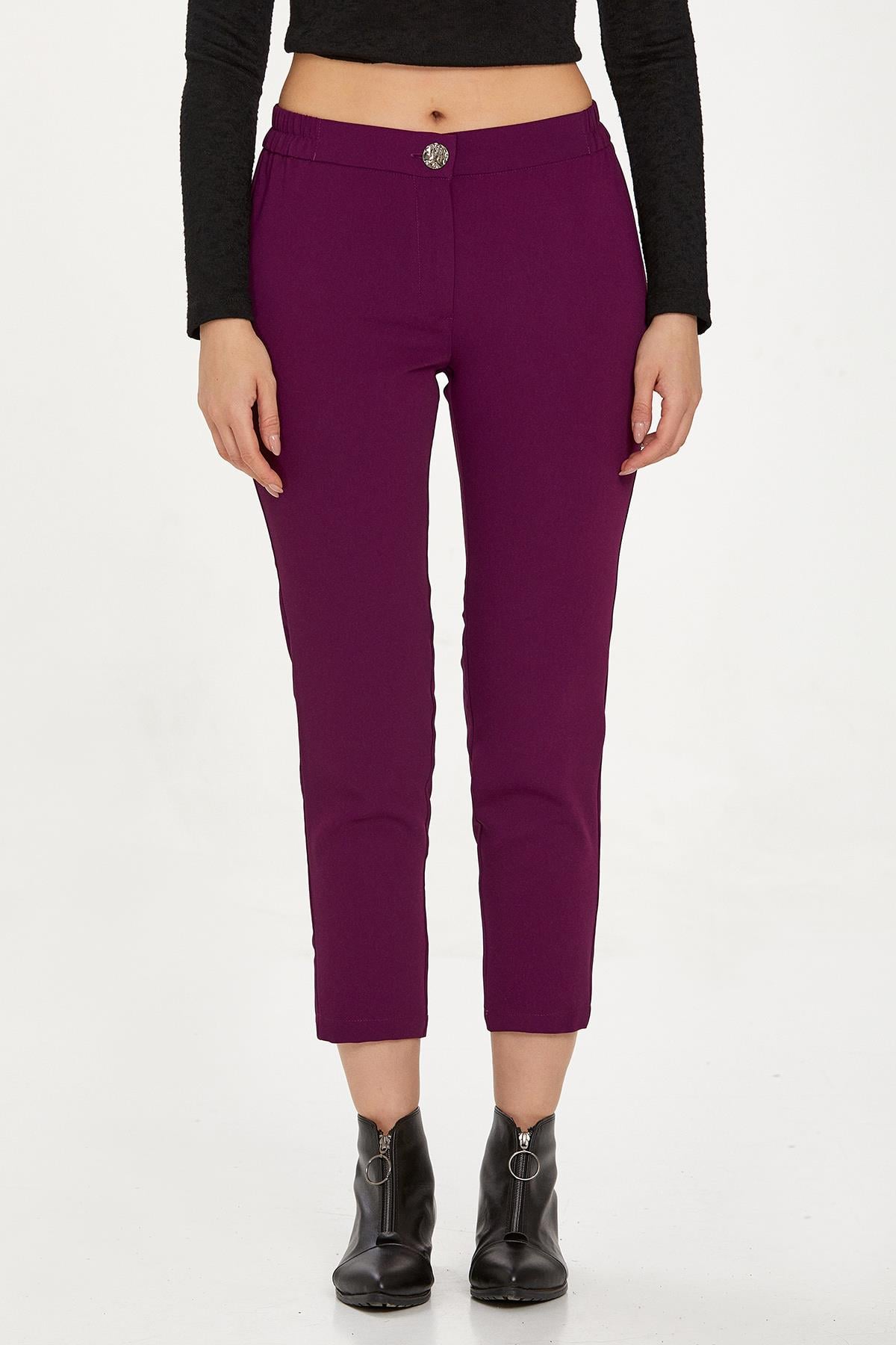 Beli Lastikli Düğmeli Pantolon 234-3502