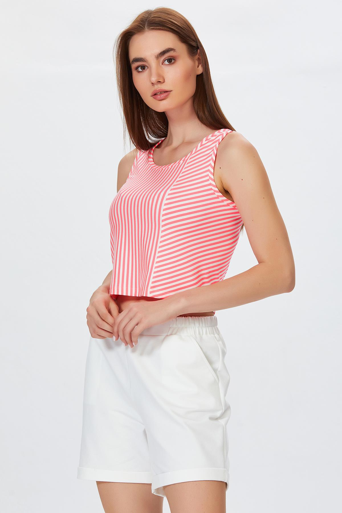 Çizgili Kolsuz Crop Bluz 022-1028