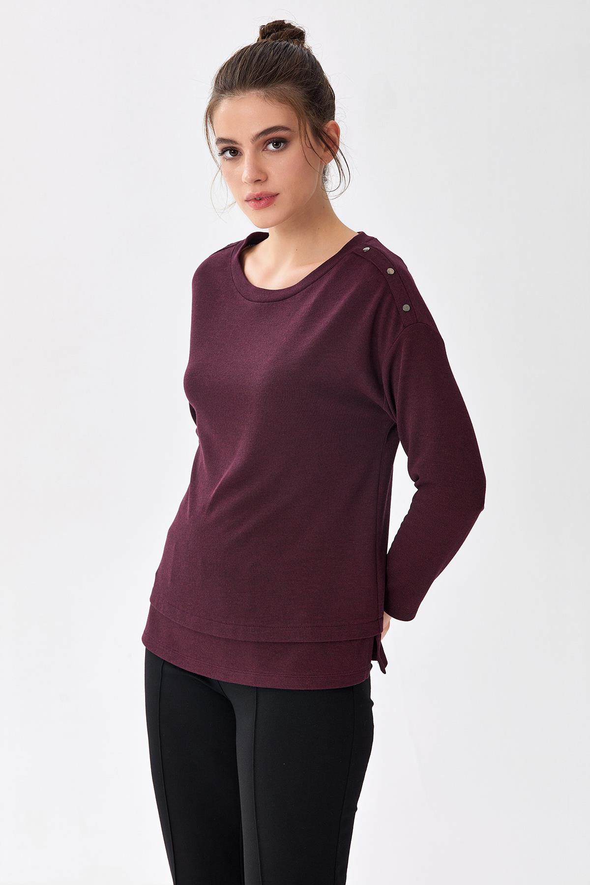 Omuzu Metal Aksesuarlı Yarasa Kol Bluz 256-1007