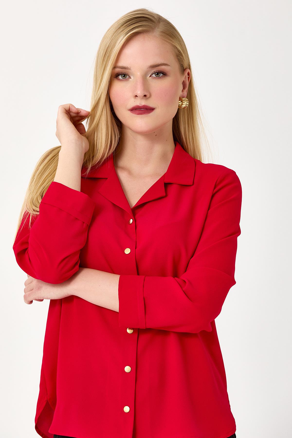 Önü Çıtçıtlı Uzun Kol Gömlek 245-3028