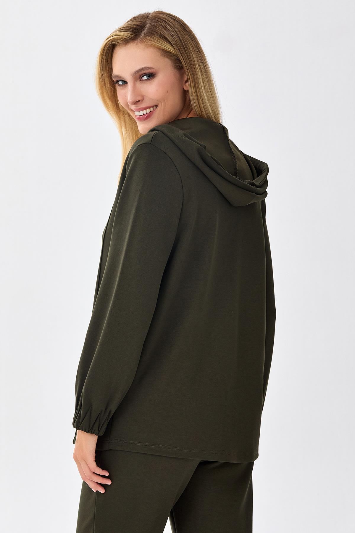 Önü Fermuarlı Kolları Lastikli Kapüşonlu S-Shirt 256-2112