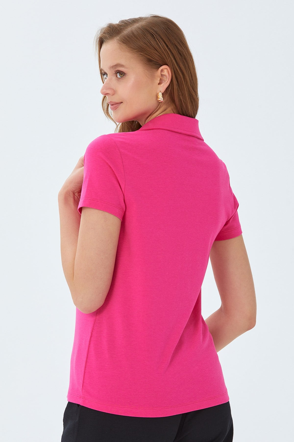 Polo Yaka Önü Çıtçıtlı Bluz 026-1036