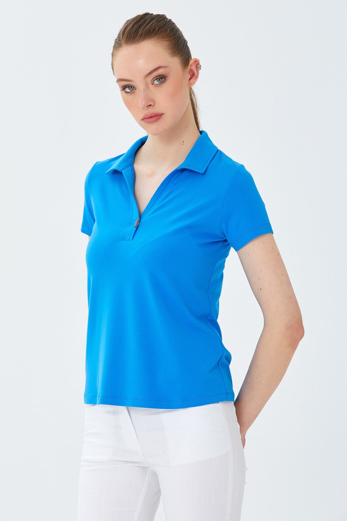 Polo Yaka Önü Çıtçıtlı Bluz 026-1036