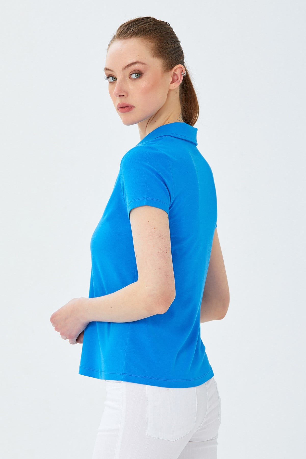 Polo Yaka Önü Çıtçıtlı Bluz 026-1036