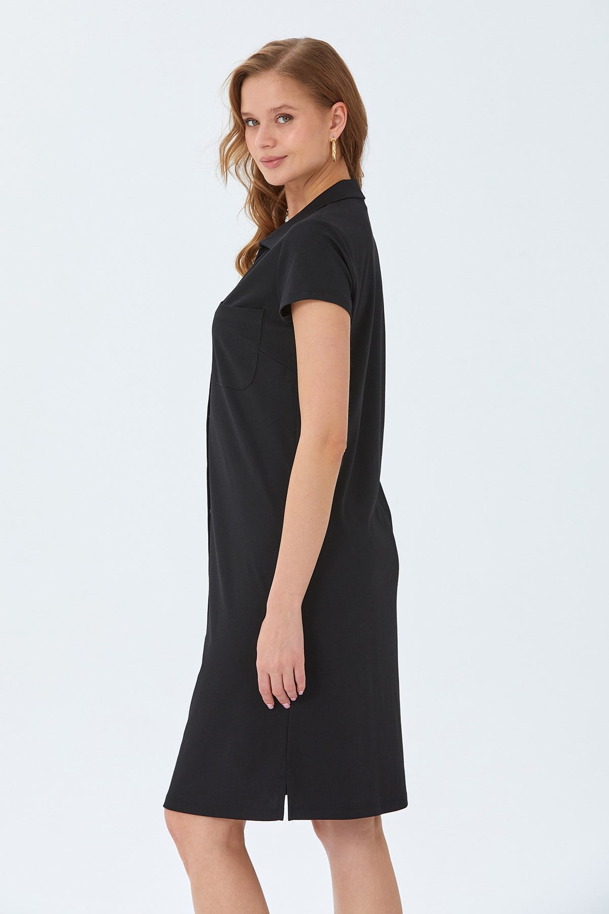 Polo Yaka Önü Çıtçıtlı Elbise 026-2507