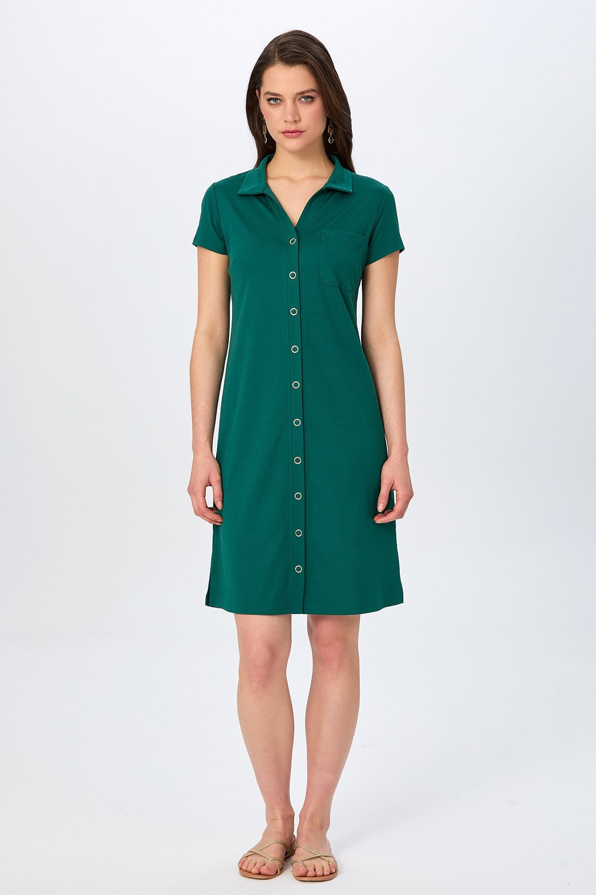 Polo Yaka Önü Çıtçıtlı Elbise 026-2507