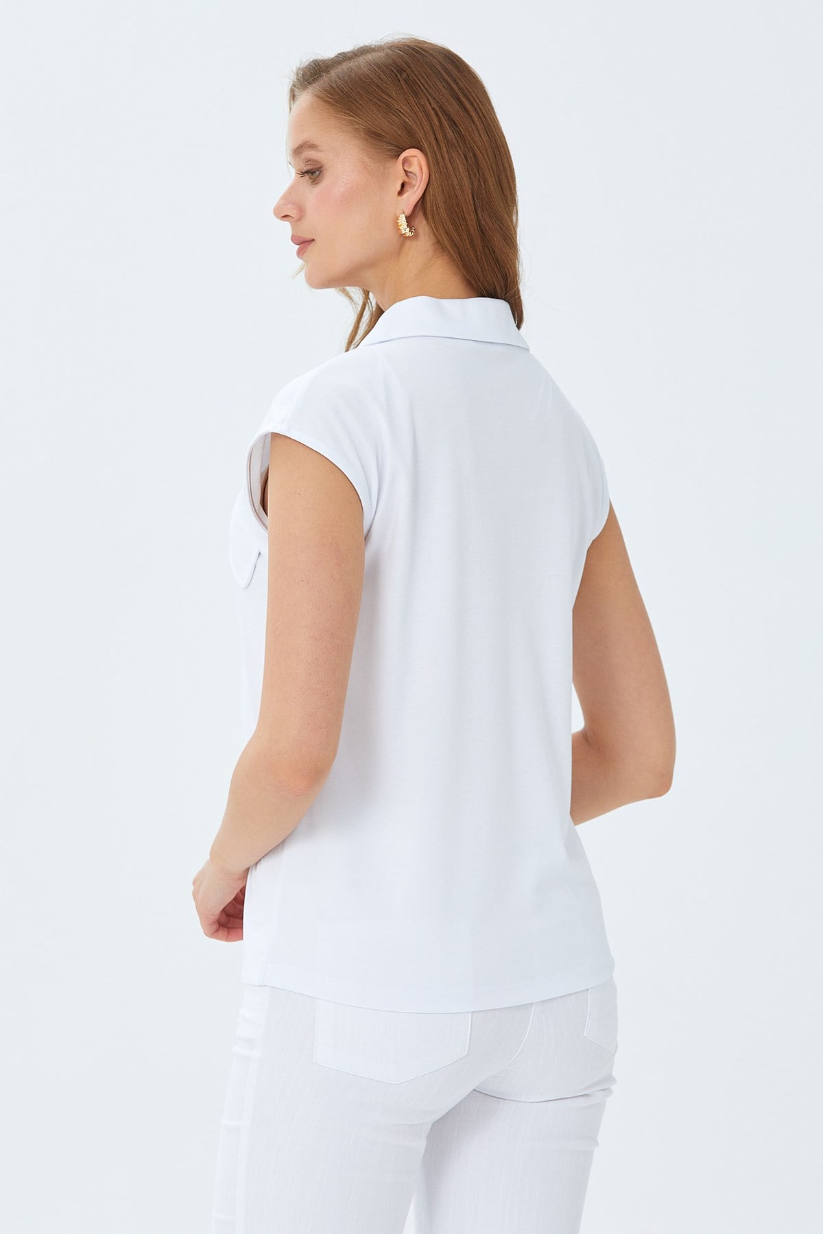 Polo Yaka Önü Fermuar Detaylı Bluz 026-1021